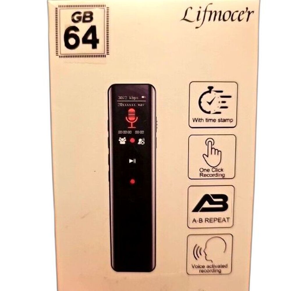 64GB Digital Voice Recorder with Password, Playback, USB, and Noise Reduction